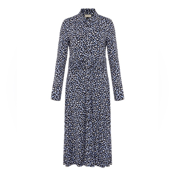 Hobbs London Nadina navy/white long sleeve petal print midi jersey dress - Picture 3 of 13